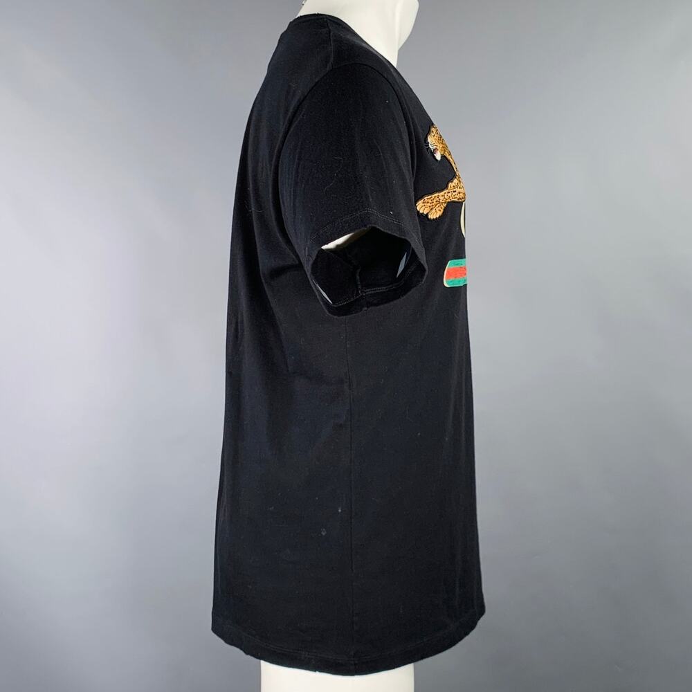GUCCI Size S Black Multi Color Logo Short Sleeve T-shirt - Picture 3 of 7